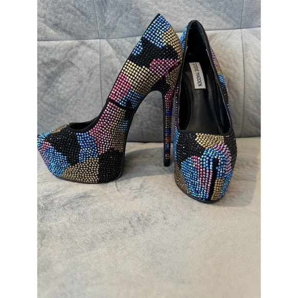 Steve Madden Women's Dyvinal Multi-Colored Rhinestone Platform Heels Size: 7.5M - Picture 2 of 5